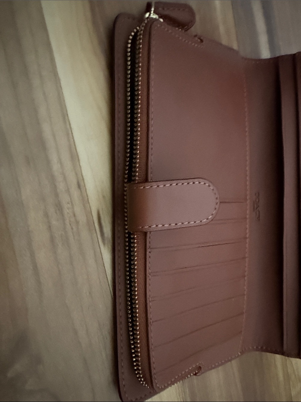 Authentic Coach Slim Accordion Zip Long Wallet - Saddle Brown/Gold Hardware - Picture 3 of 5